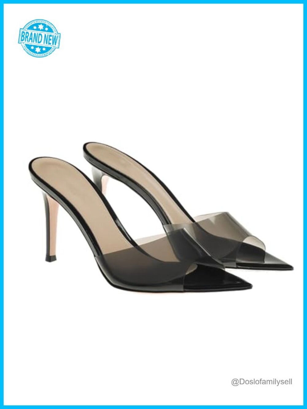 Patent Leather Pointed Open Toe Stiletto Heel Slide Sandals Slip On Mules for